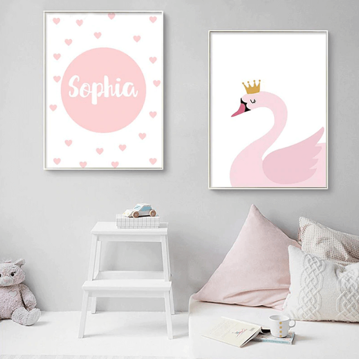 Personal Name And Swan Nursery Canvas - Customizable