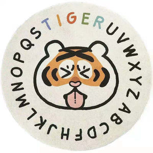 Round Nursery Rug Tiger Year Alphabet