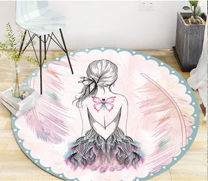 Round Cartoon Painted Style Rug