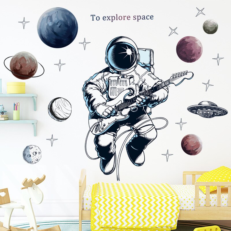 Cartoon Wall Decals Cosmonaut and Planets