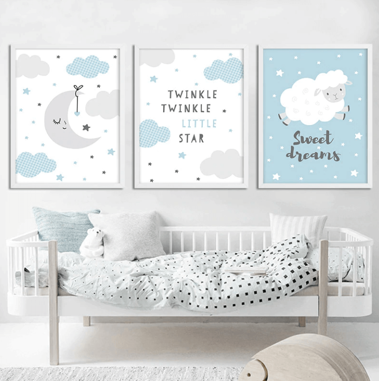 Cartoon Moon Clouds Nursery Canvas Posters