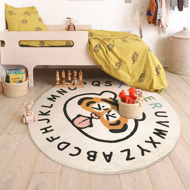 Round Nursery Rug Tiger Year Alphabet