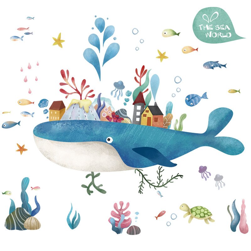 Cartoon Wall Decal Fairy Whale Island