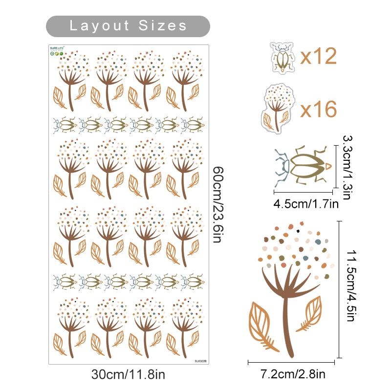 Cartoon Wall Decals Floral Leaves