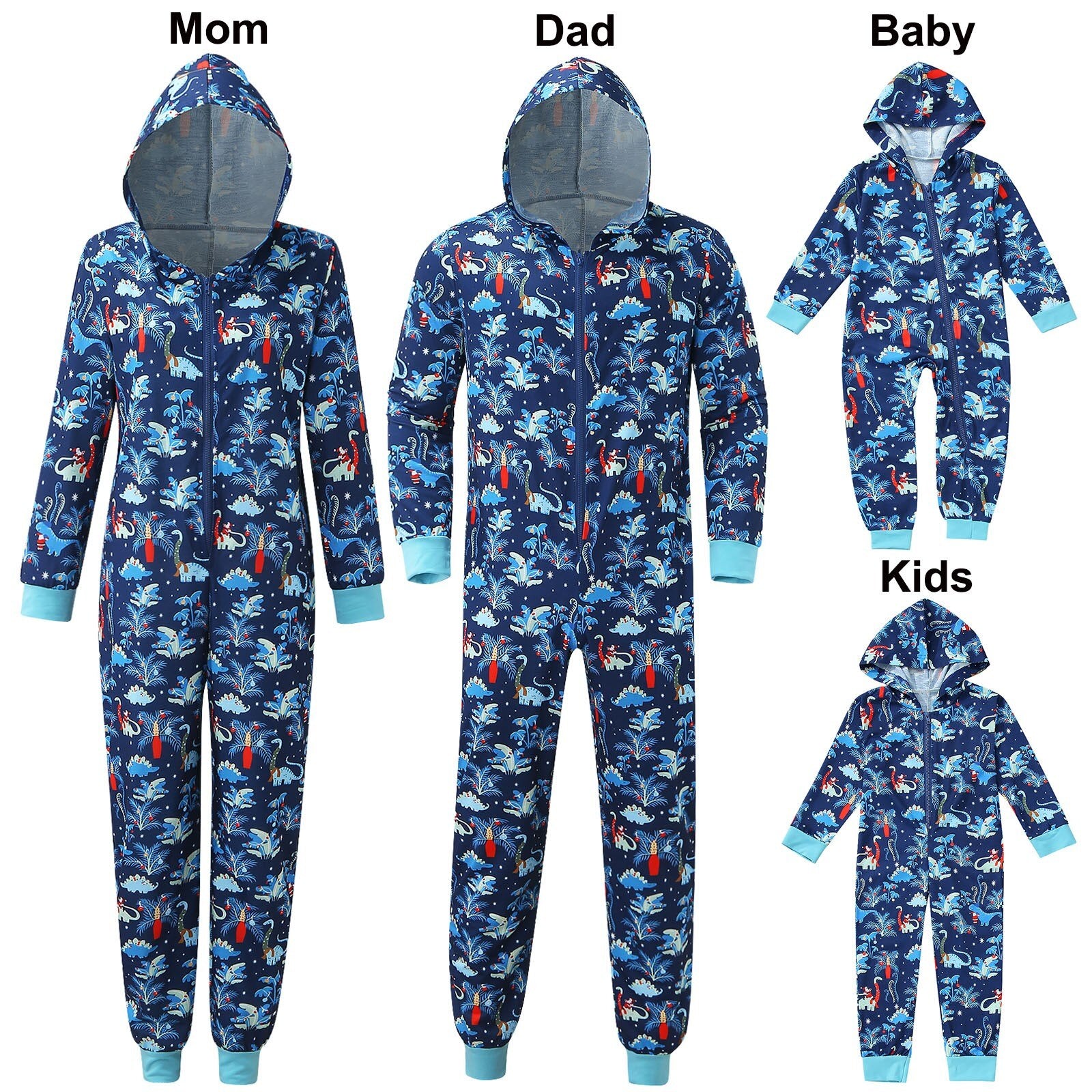 Matching Christmas Pajamas Jumpsuit Family Set - Dino Blue