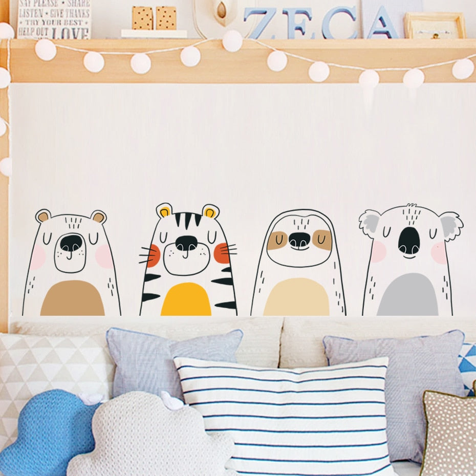 Cartoon Wall Decal Cute Animals Design