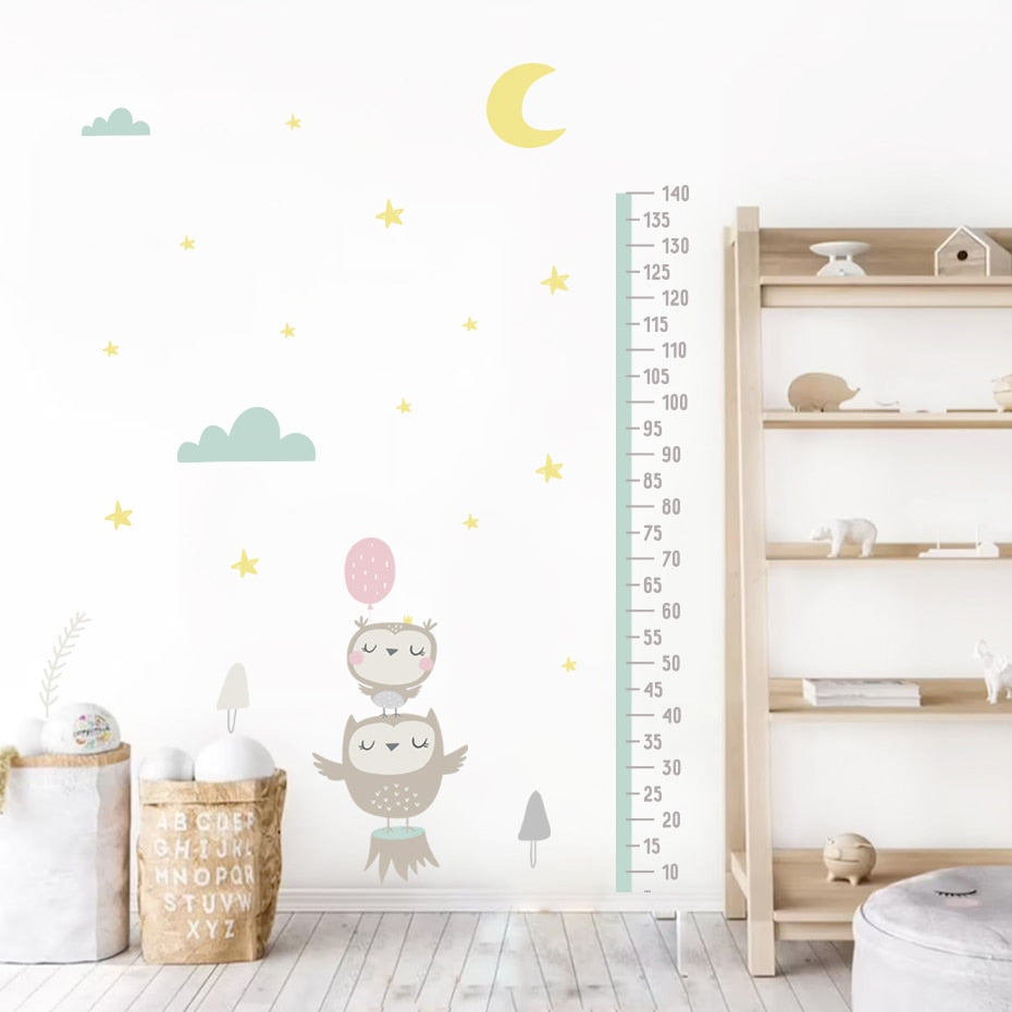 Height Chart Wall Decals Owl Moon Clouds