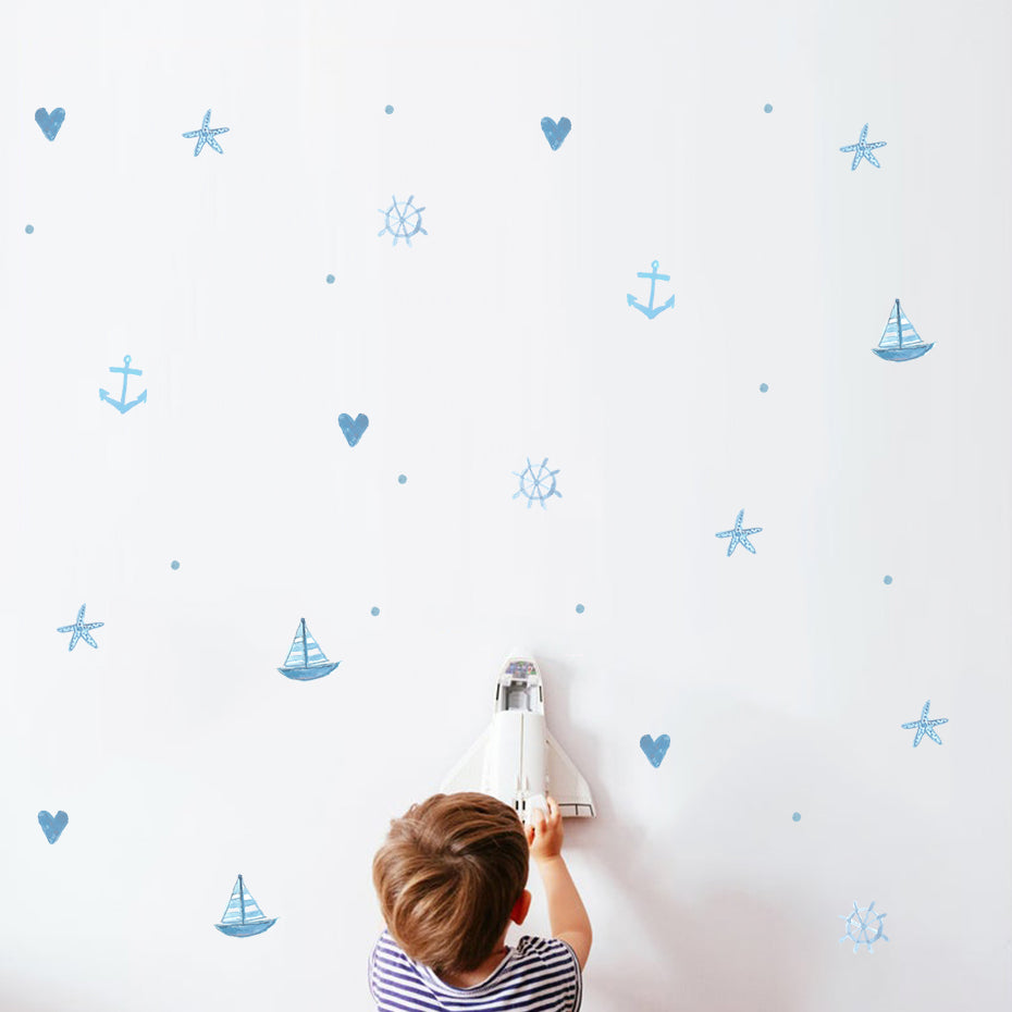 Cartoon Wall Decals Blue Starfish Sailing