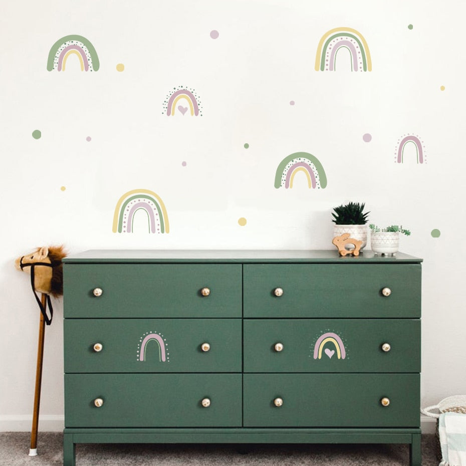 Nursery Wall Decals Modern Colorful Dots Rainbows