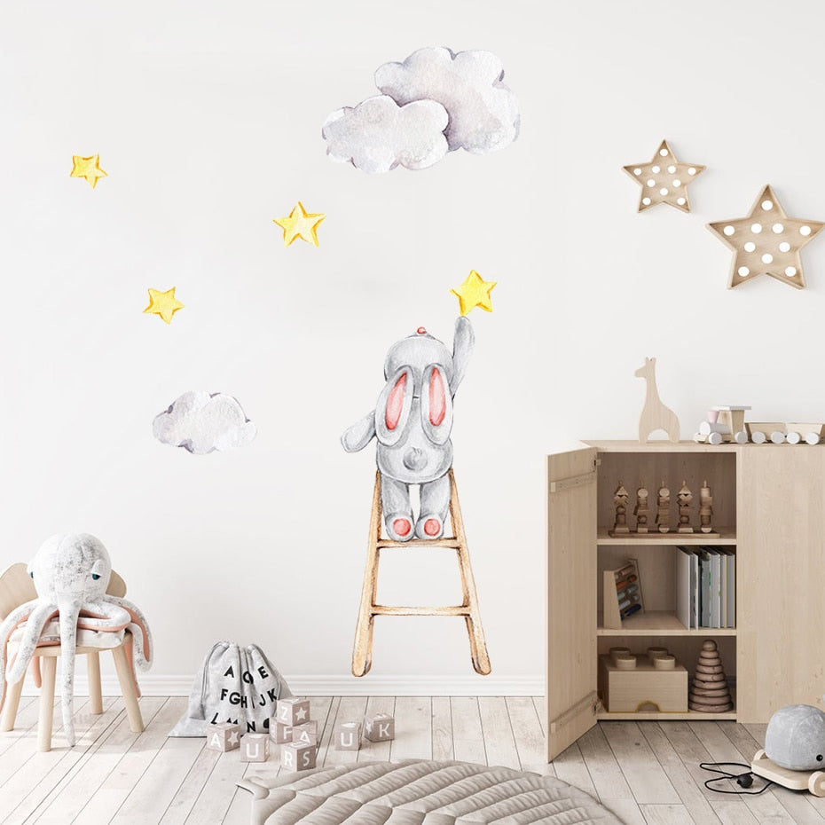 Nursery Wall Decals Bunny on the Stairs