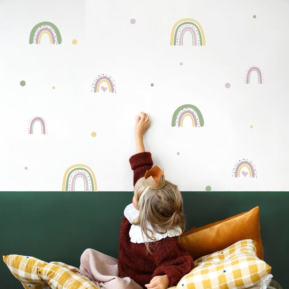 Nursery Wall Decals Modern Colorful Dots Rainbows
