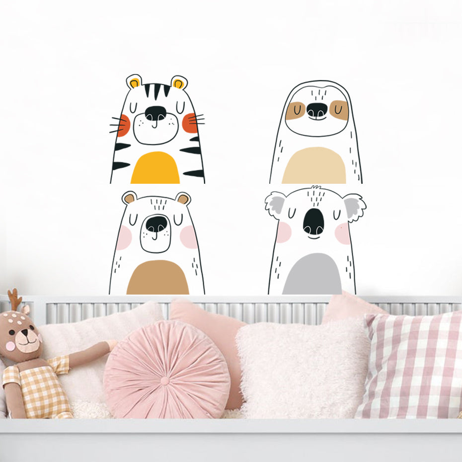 Cartoon Wall Decal Cute Animals Design