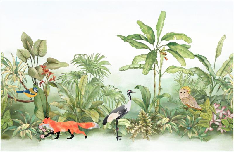 Fox and Birds Jungle Wallpaper Mural