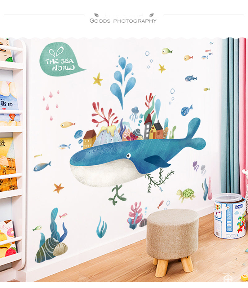 Cartoon Wall Decal Fairy Whale Island