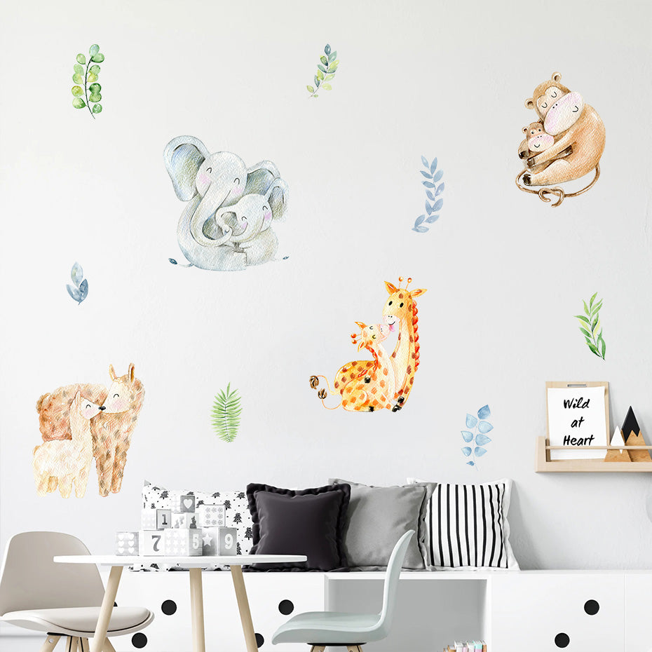 Cartoon Wall Decals Mother and Baby Animals