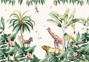 Jungle Animals and Flowers Nursery Wallpaper Mural