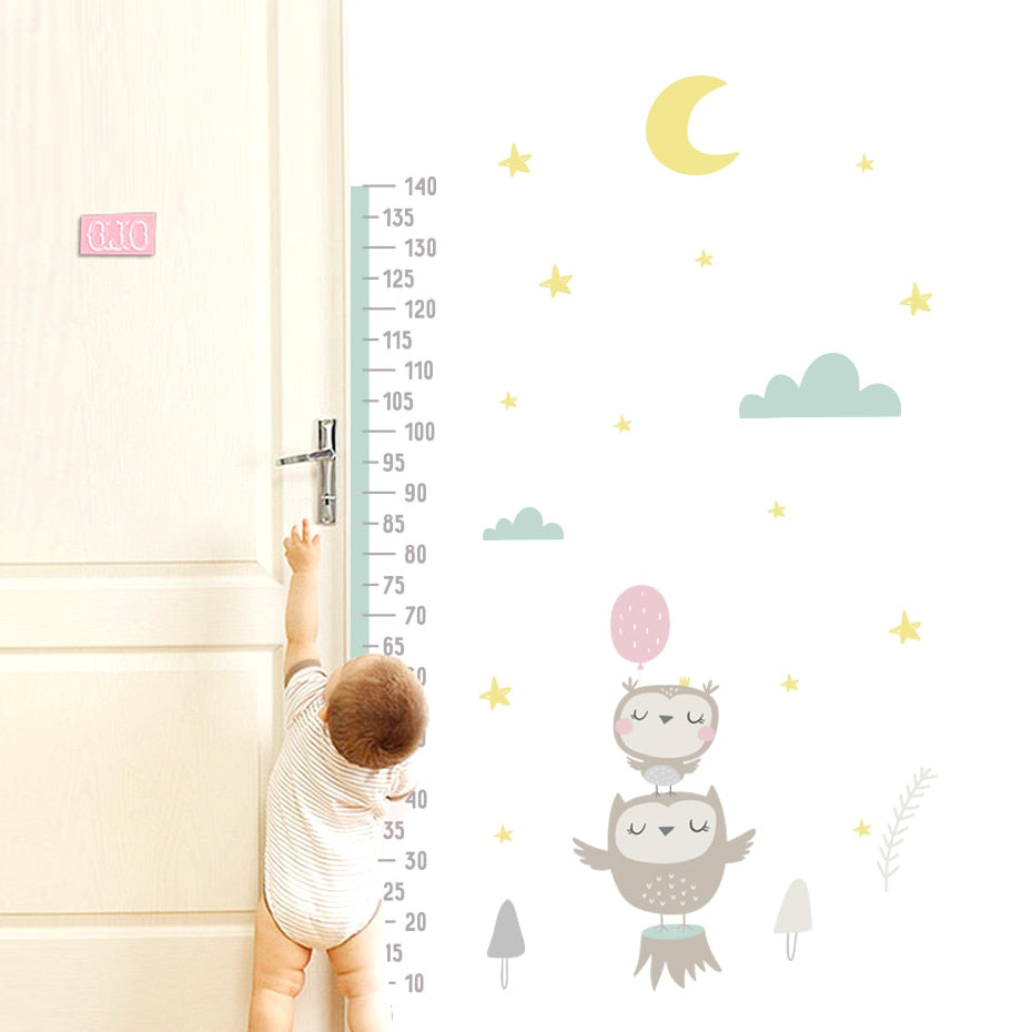 Height Chart Wall Decals Owl Moon Clouds