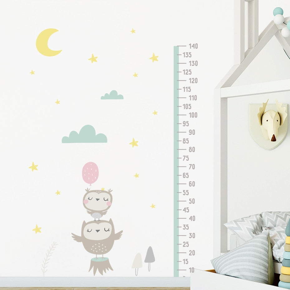 Height Measurement Owl Clouds Stars Wall Decals