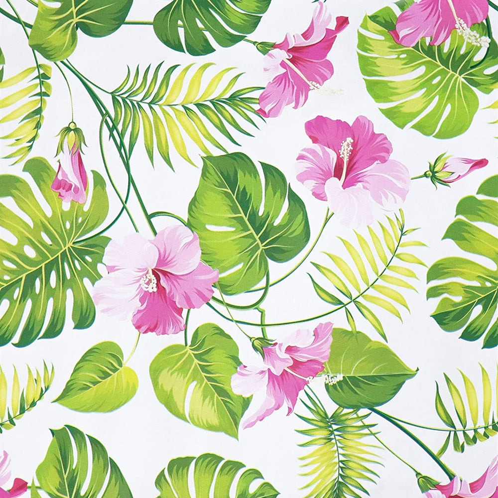 Pink Flowers And Leaves Self-Adhesive Wallpaper