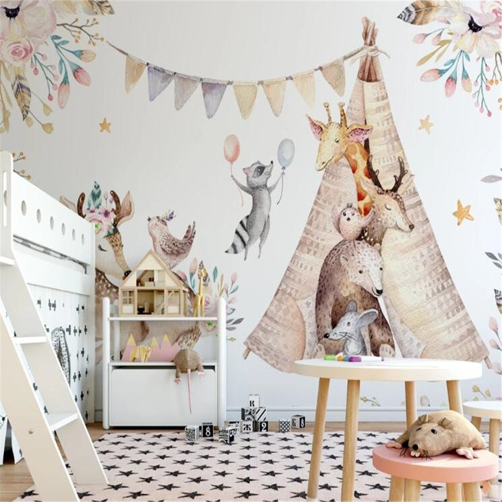 Cute Animals Teepee Nursery Wallpaper Mural