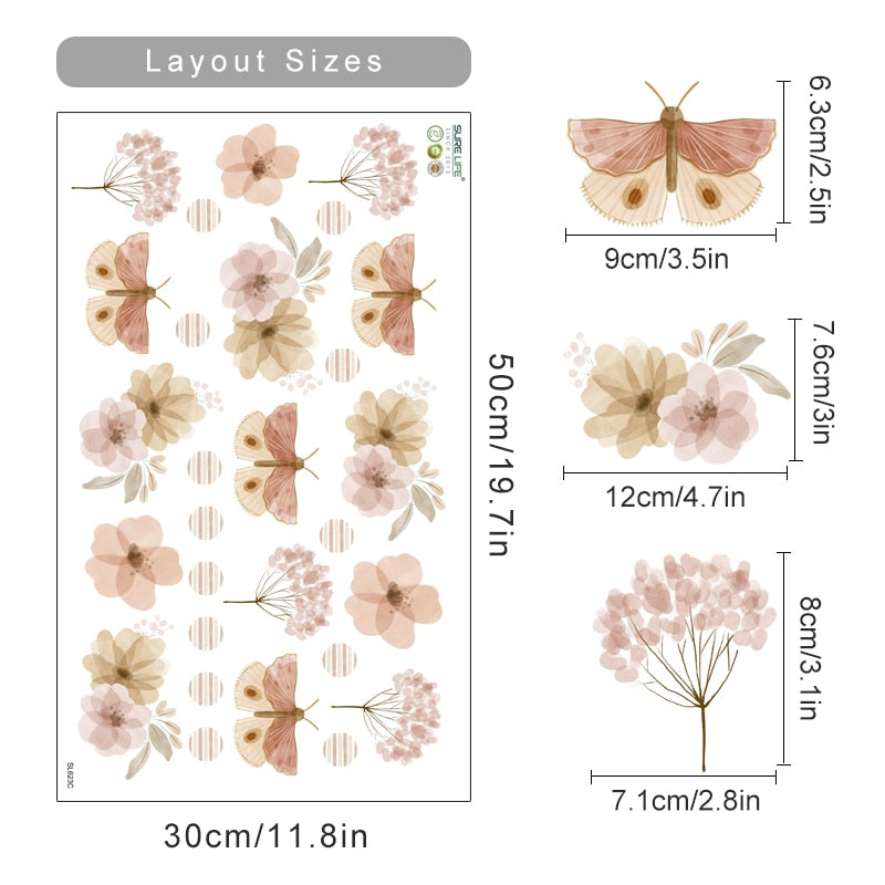 Boho Floral Butterfly Wall Decals