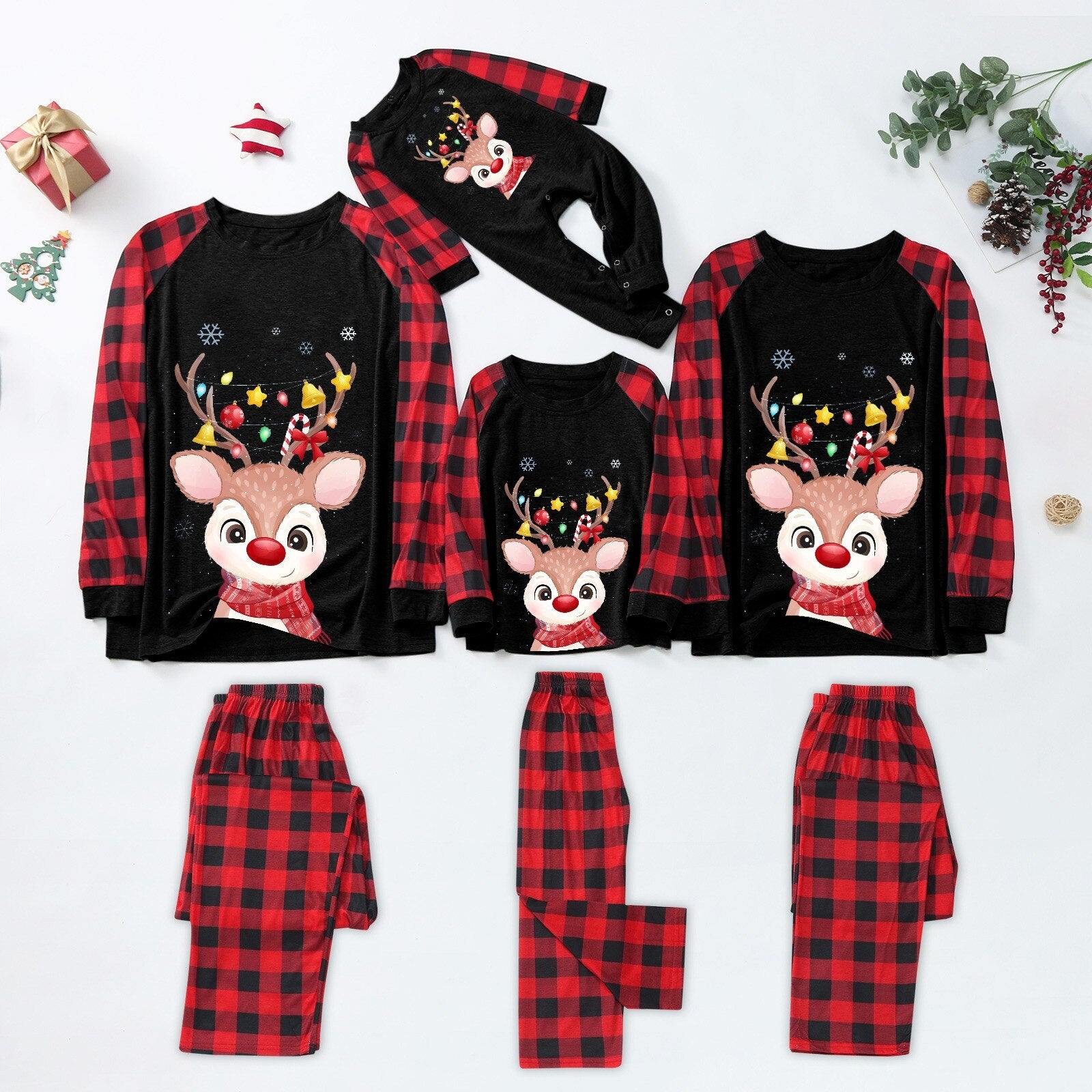 Matching Christmas Pajamas Family Set - Cute Reindeer