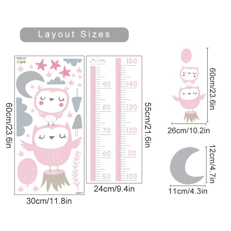 Height Measurement Owl Clouds Stars Wall Decals