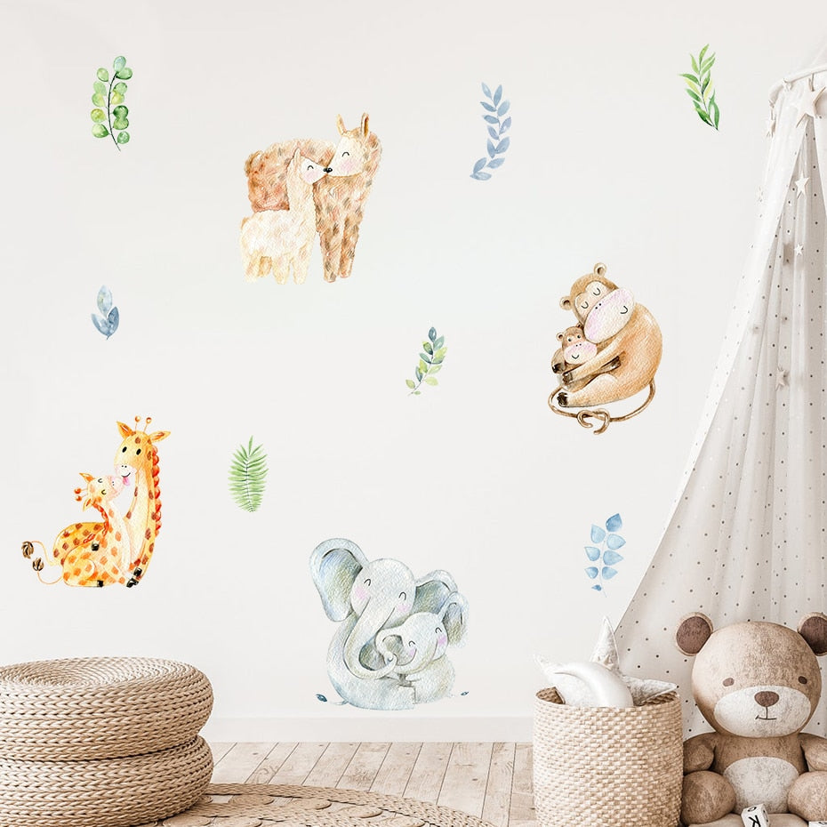 Cartoon Wall Decals Mother and Baby Animals