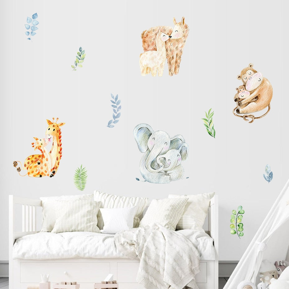 Cartoon Wall Decals Mother and Baby Animals