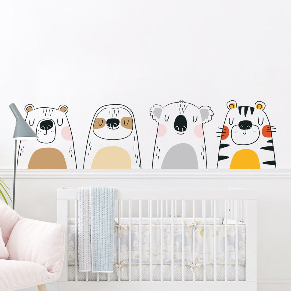 Cartoon Wall Decal Cute Animals Design