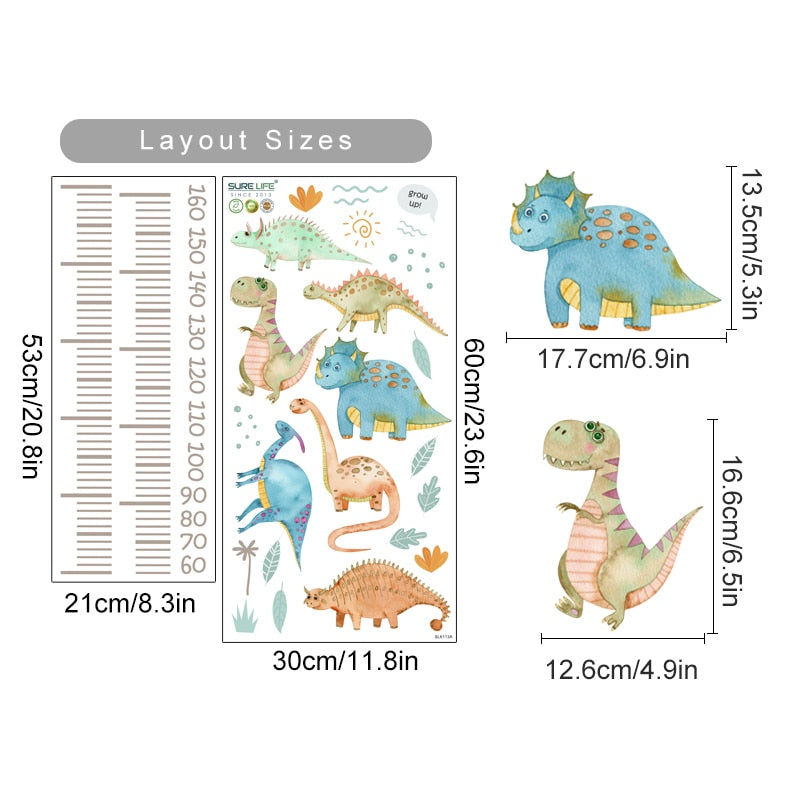 Cartoon Height Measurement Dinosaur Wall Decals