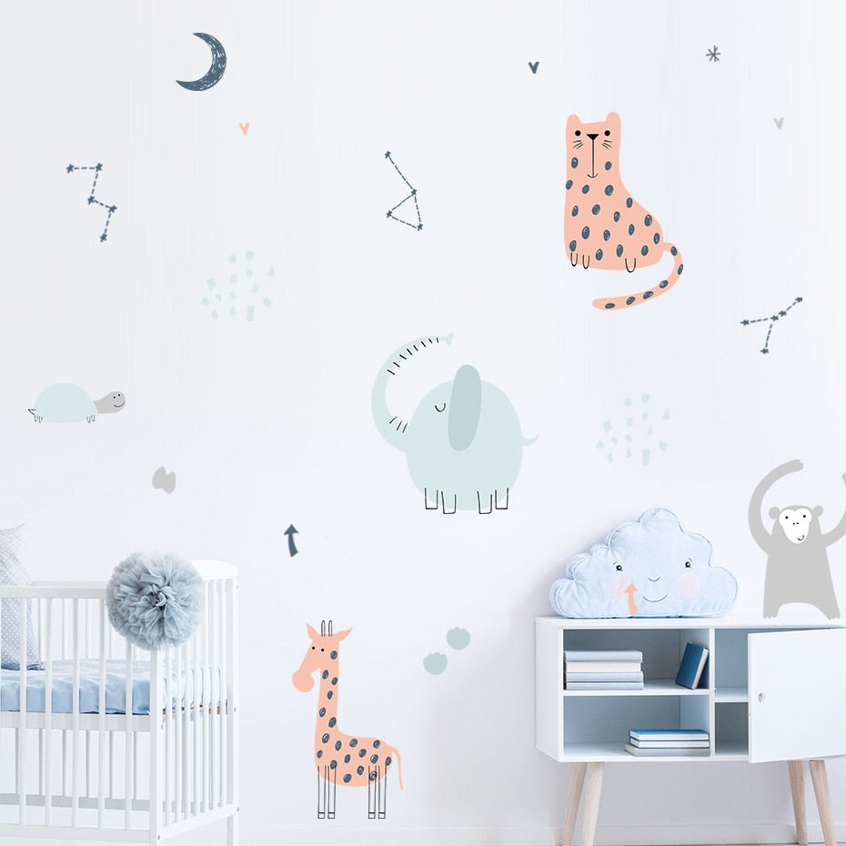 Cartoon Wall Decals Cute Animals Baby Room