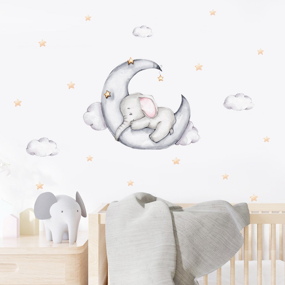 Nursery Wall Decals Elephant Sleeps on the Moon