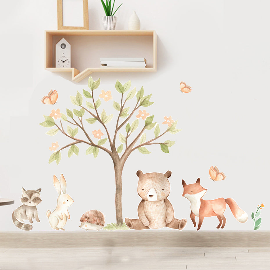 Cartoon Wall Decals Tree and Cute Animals