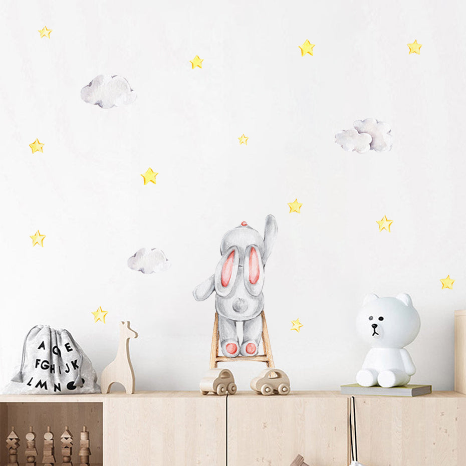 Cartoon Wall Decals Bunny Moon Stars Clouds