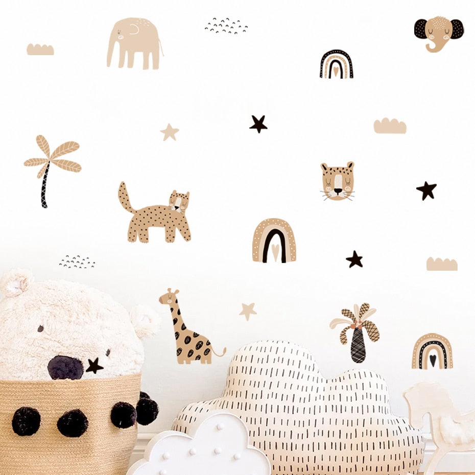 Cartoon Wall Decals Rainbow and Animal Faces