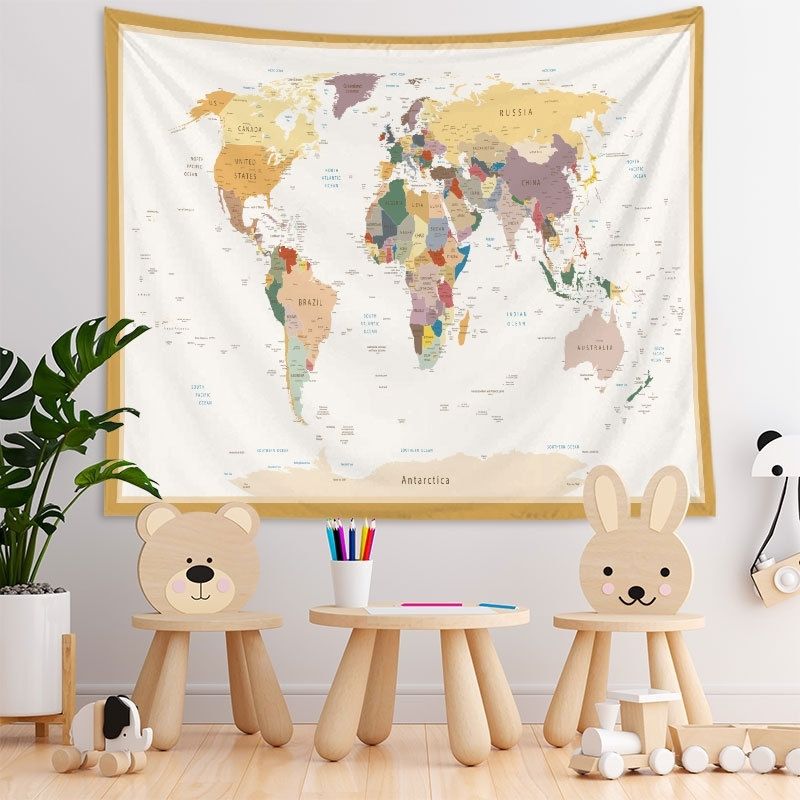 Nursery Tapestry Cartoon World Map