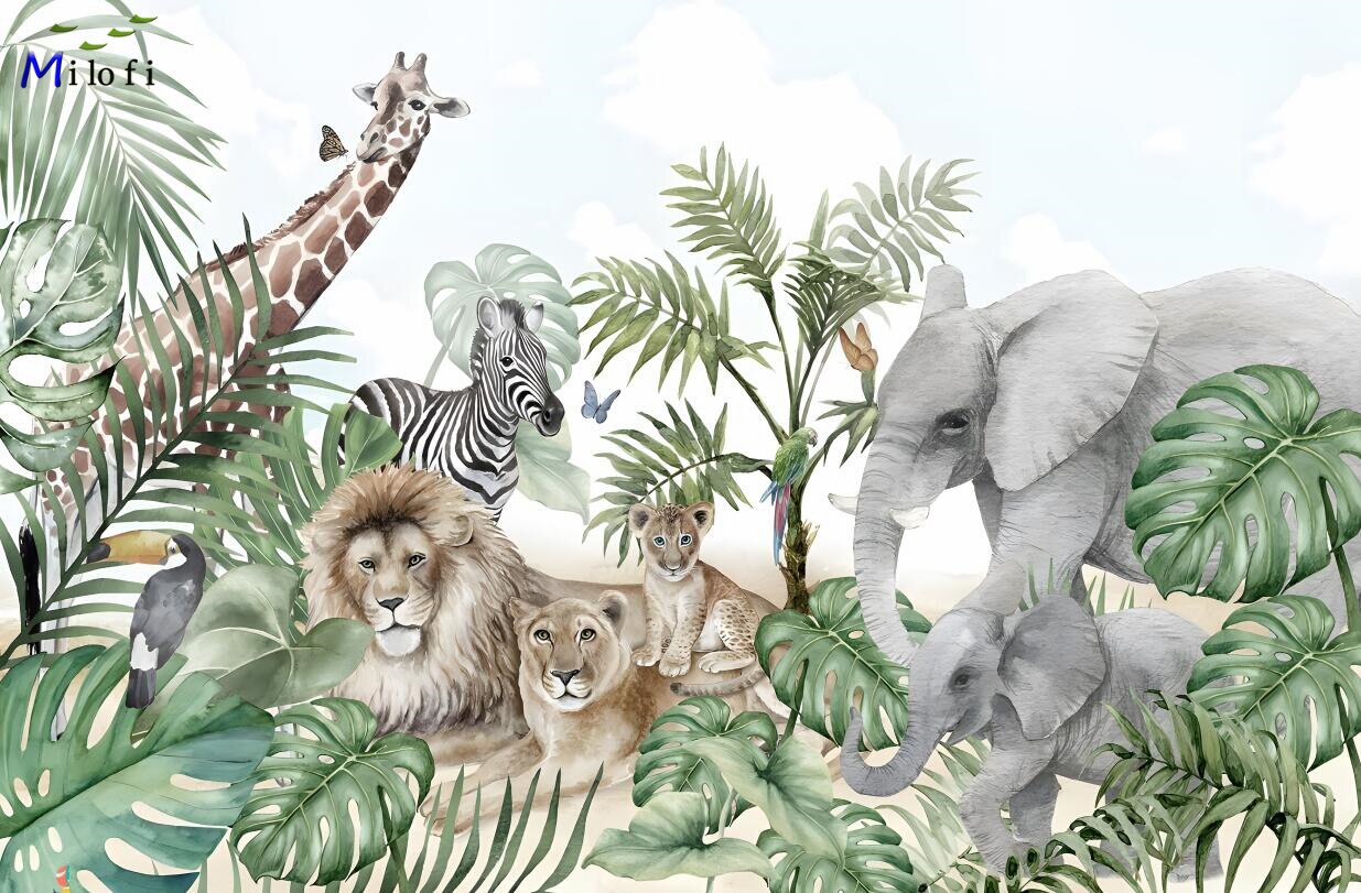 Chilling Lions and Animal Friends Nursery Wallpaper Mural