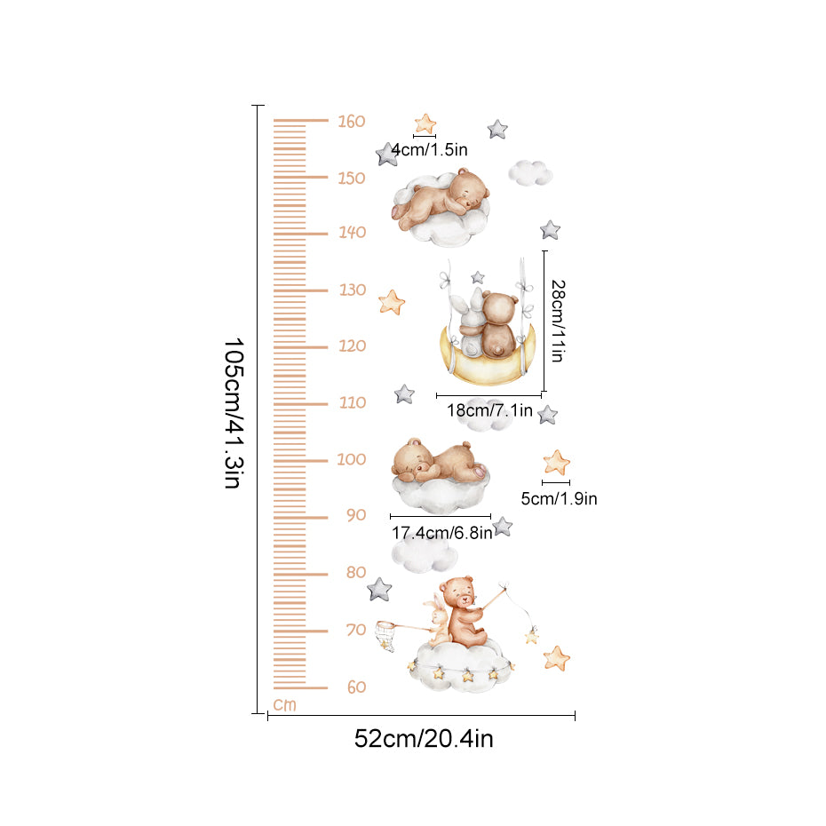 Cartoon Wall Decals Height Measurement Cute Bear