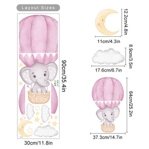 Cartoon Wall Decals Elephant Hot Air Balloon