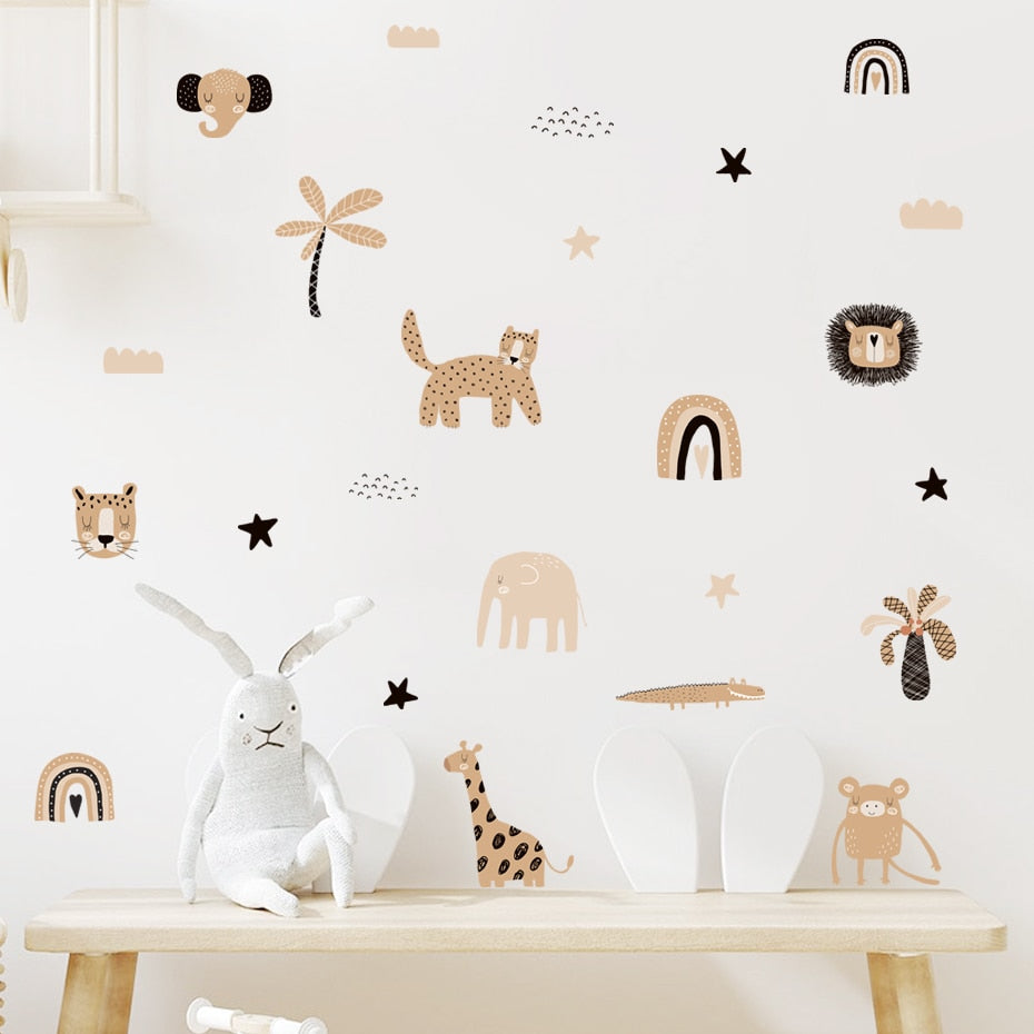 Cartoon Wall Decals Rainbow and Animal Faces
