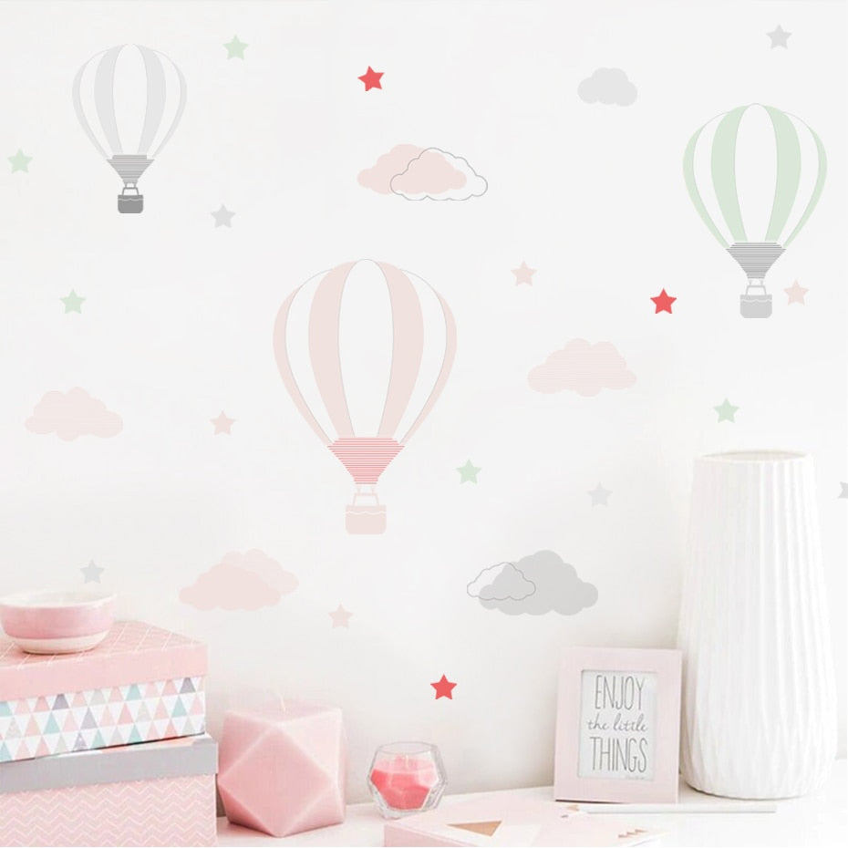 Cartoon Wall Decals Hot Air Balloon Clouds