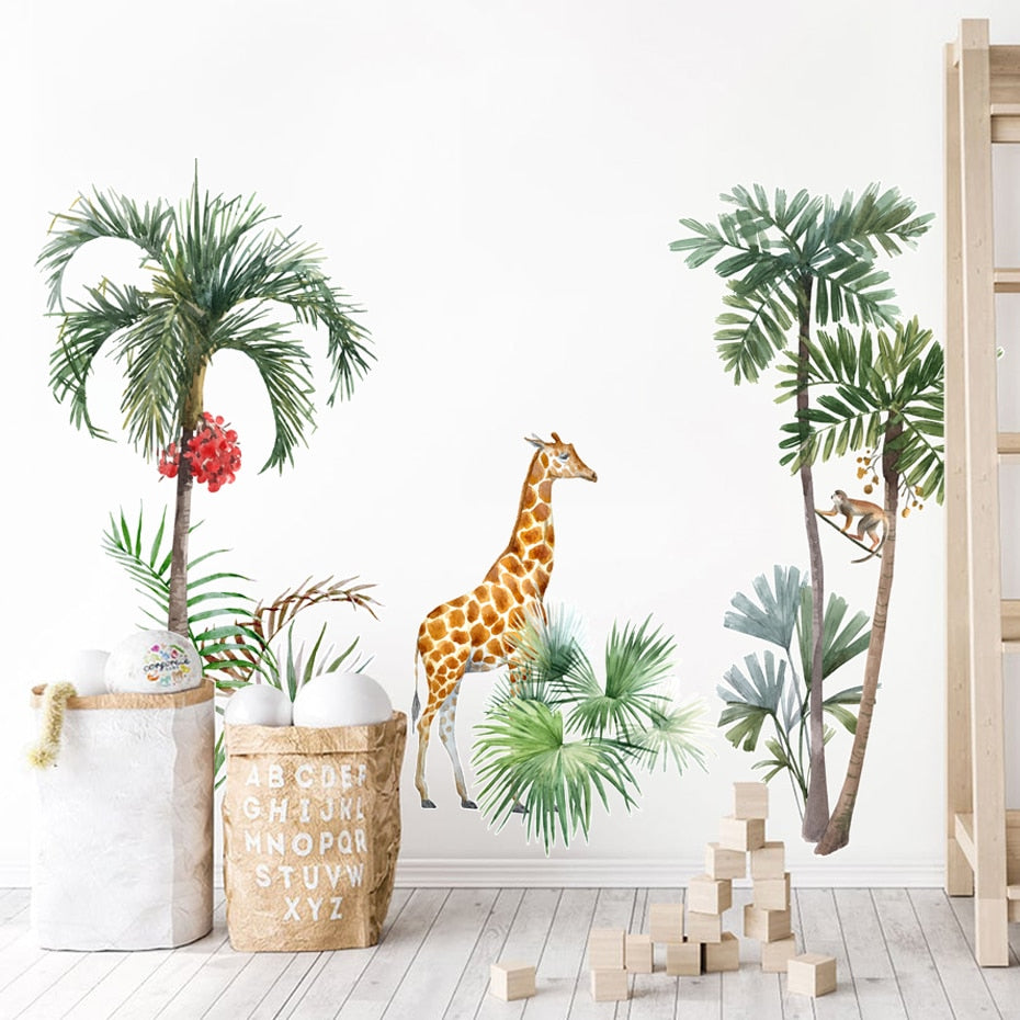 Nursery Wall Decals African Animals Tropical Tree