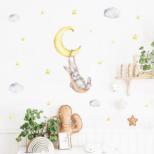 Cartoon Wall Decals Bunny Moon Stars Clouds