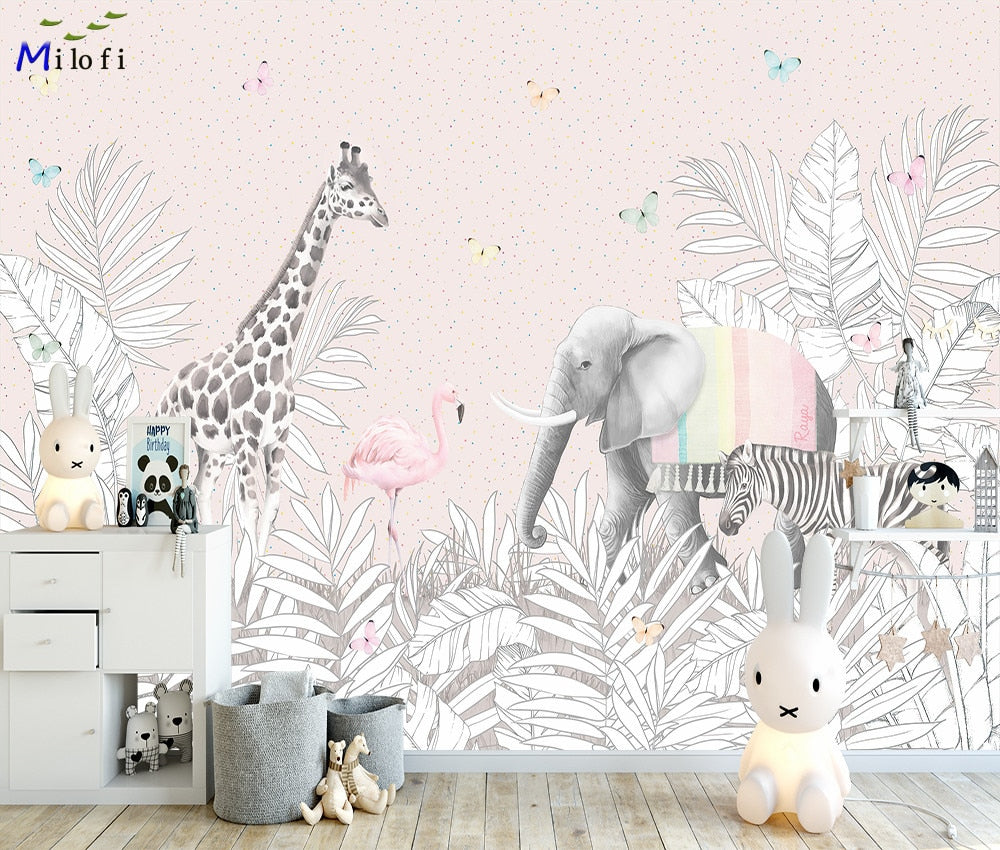 Pink Light Tones Safari Animals Wallpaper Mural
