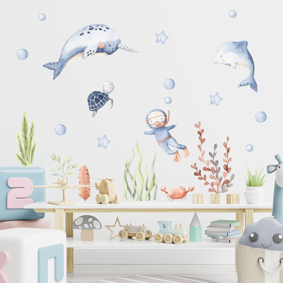 Cartoon Wall Decals Cute Ocean Animal