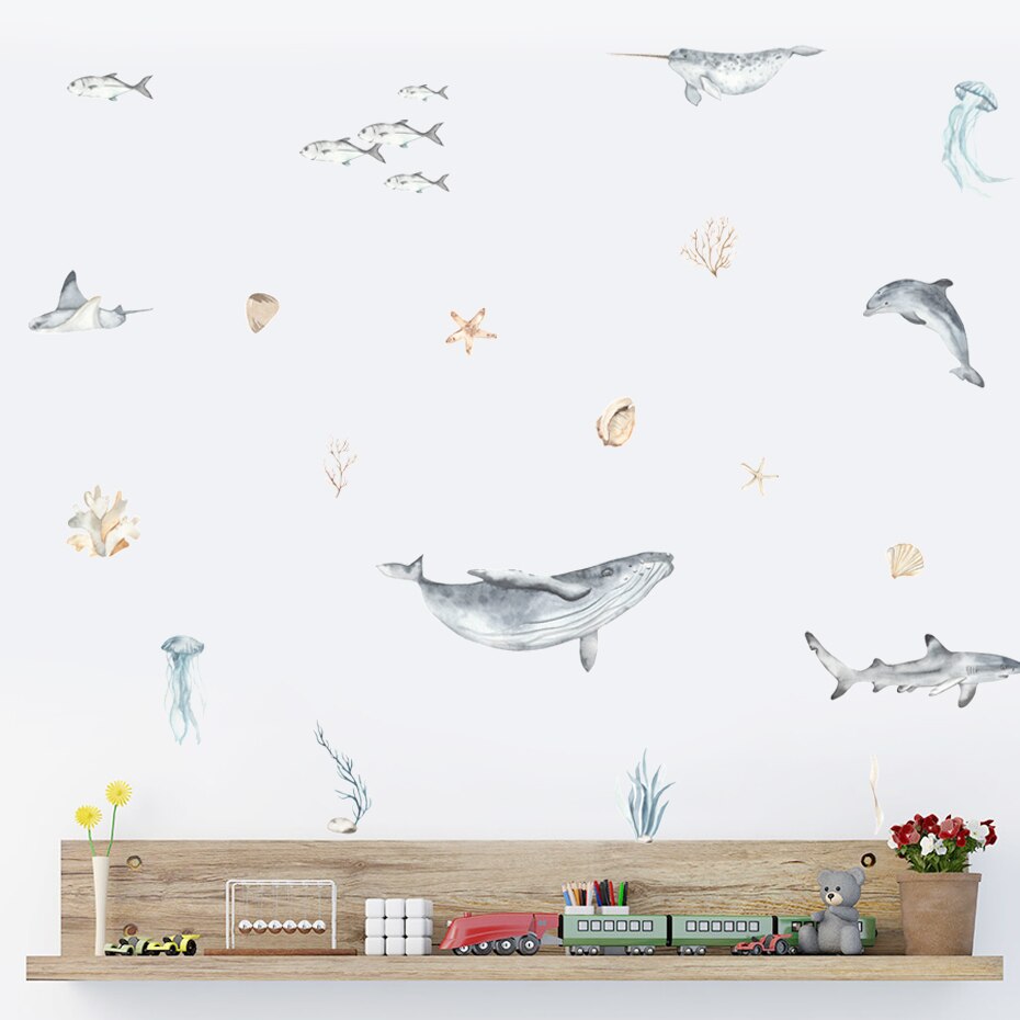 Nursery Wall Decals Whale Sharks and Dolphins