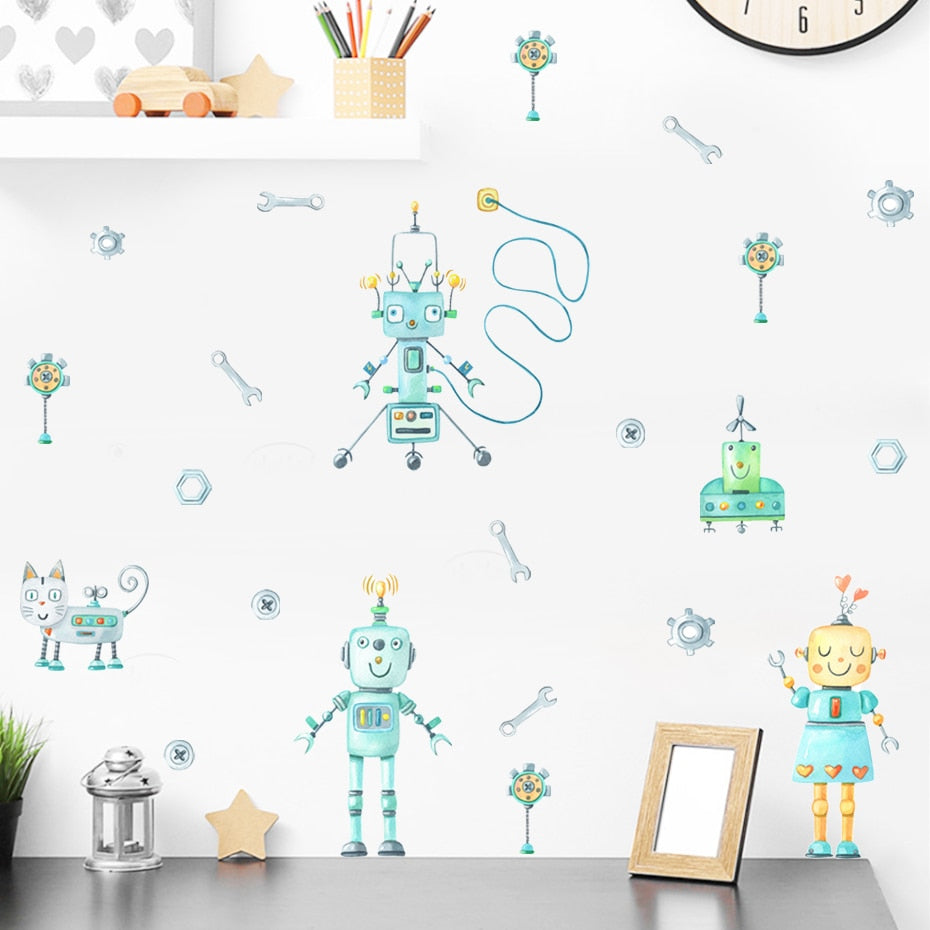 Nursery Wall Decals Green Robots