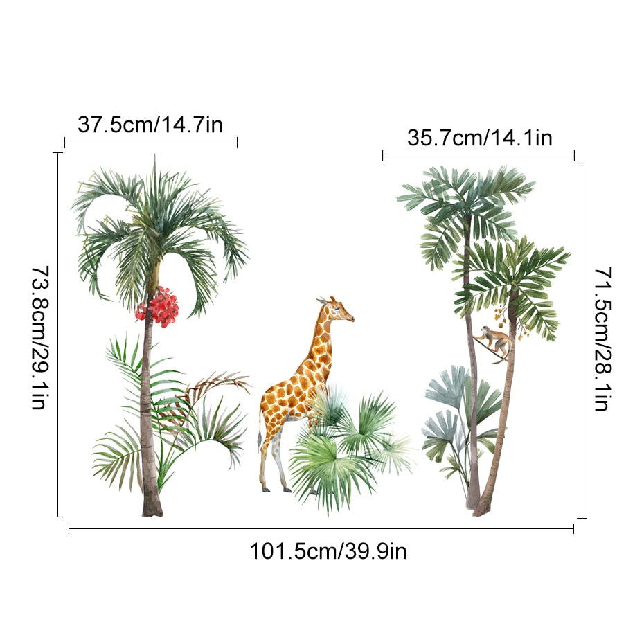 Nursery Wall Decals African Animals Tropical Tree