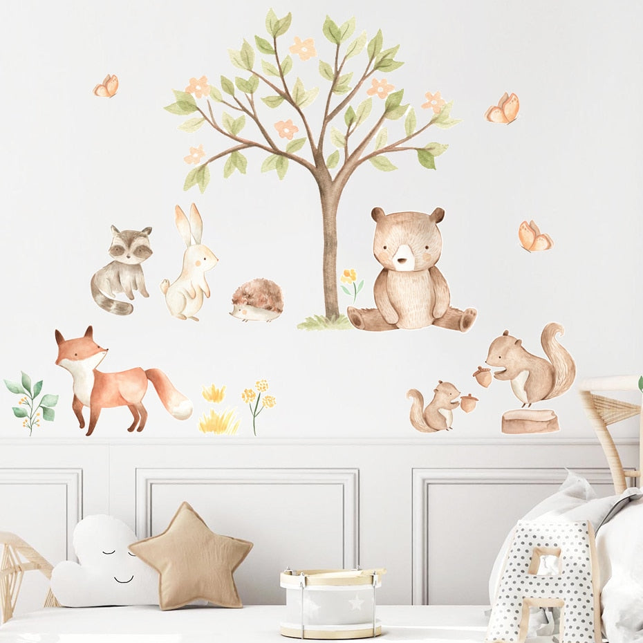 Cartoon Wall Decals Tree and Cute Animals